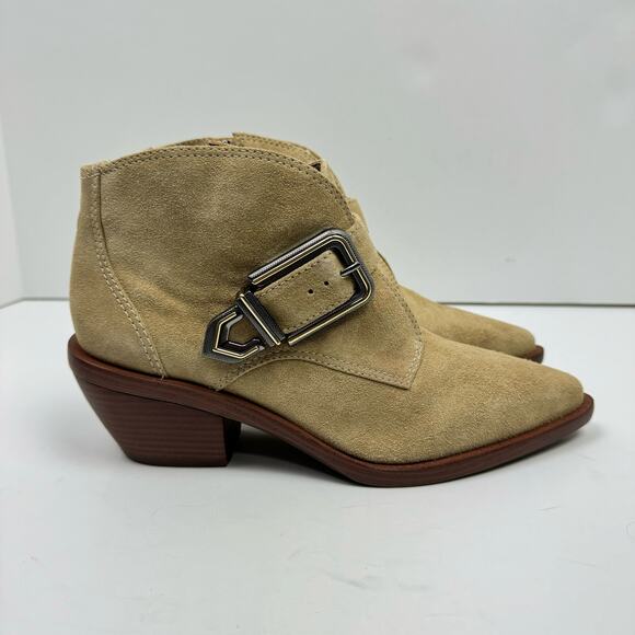 NEW Vince Camuto Ashena Tan Suede Leather Buckle Zip Up Bootie Ankle Boots - Picture 6 of 14